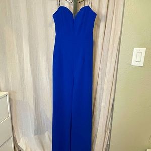 Bright Blue Strapless Jumpsuit, Plunge V Neck
